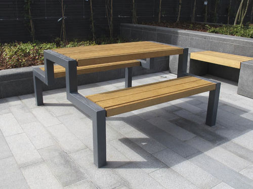 Table de pique-nique contemporaine - THETFORD  - Furnitubes - en iroko / en acier galvanisé / rectangulaire