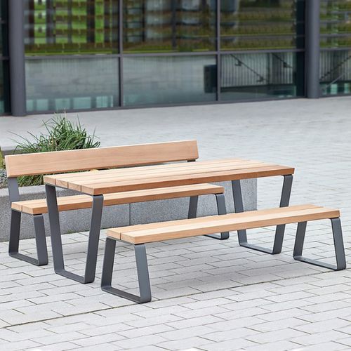 Ensemble table et bancs contemporain - CAMPUS - Bailey streetscene - en bois / en aluminium / d'extérieur