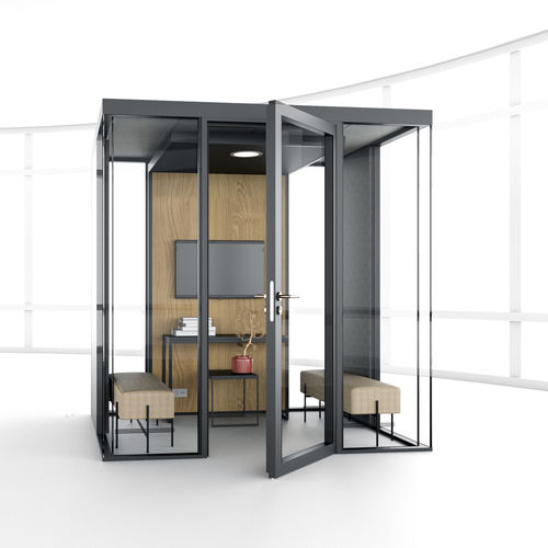 Bureau POD acoustique - DUO XL - Mecanalu - avec porte vitrée / avec éclairage LED intégré / avec prise de courant intégrée