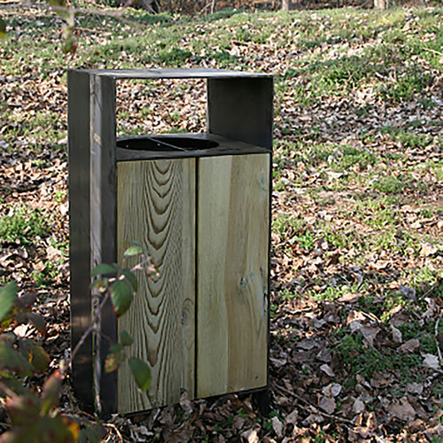 Poubelle publique - CORTEN - Woodscape. - en acier galvanisé / en acier COR-TEN® / en bois