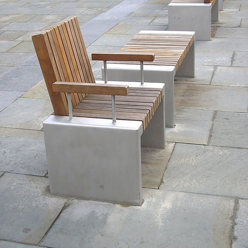 Banc public contemporain - INLINE - Woodscape. - en bois / en granite / avec dossier