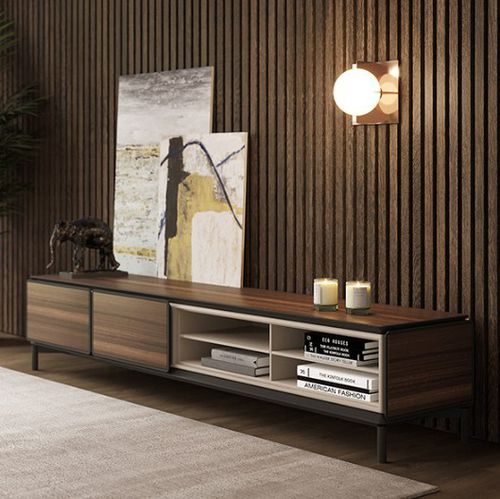 Support TV sur pied contemporain - BARBICAN - Praddy Unipessoal lda - pivotant / avec support pour lecteur DVD / en métal