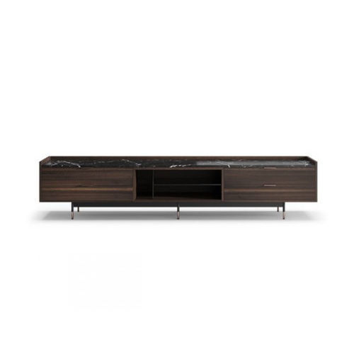 Support TV sur pied contemporain - ST003 - Praddy Unipessoal lda - avec tiroirs / avec rangement intégré / avec étagères