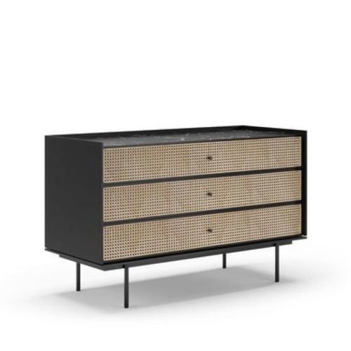 Commode contemporaine - CELLO - Praddy Unipessoal lda - en métal / en rotin / 3 tiroirs