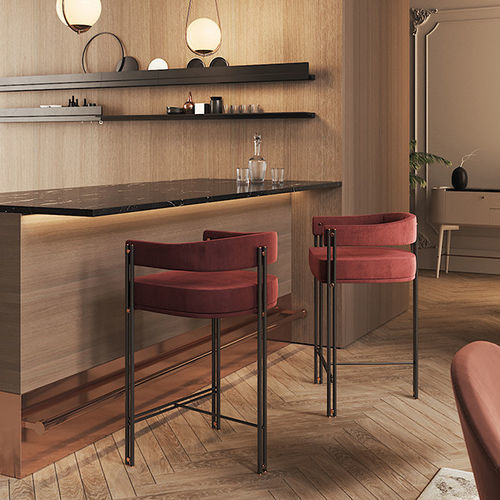 Tabouret de bar en velours - BAMBOO - Praddy Unipessoal lda - en bambou / en métal / avec piètement en métal