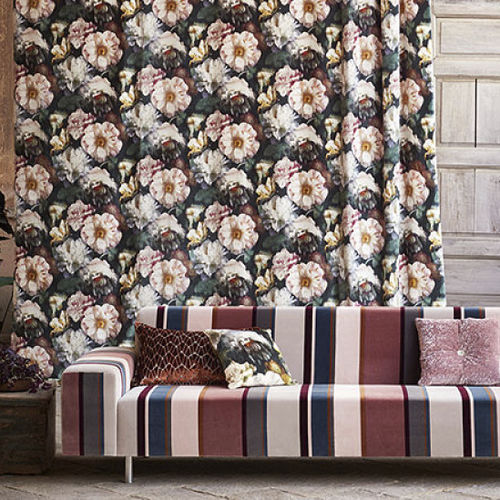 Tissu d'ameublement - HERBARIA - BLACK EDITION - pour rideaux / à fleurs / en coton