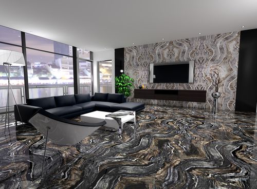 Revêtement de sol en verre - PALMIRA BLACK - Crystalexe - d'intérieur / pour marche / pour le tertiaire
