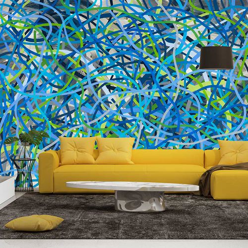 Papier peint contemporain - BIG TANGLE BLUE - The House of Artists - motif à vagues / lavable