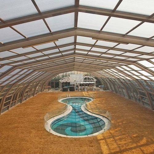 Abri de piscine haut - AQUASUN - XL - Evergreen Solutions - rétractable / aluminium / en verre
