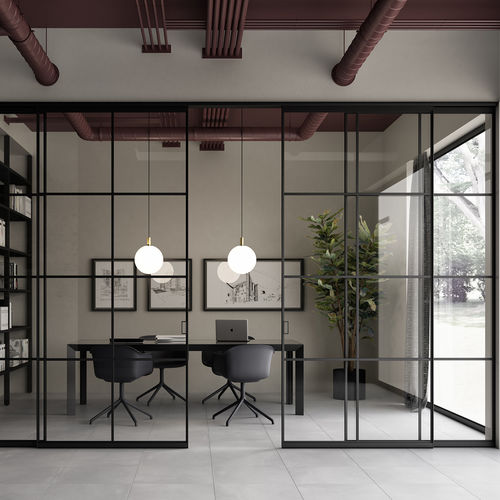 Porte d'intérieur - QUADRA  - ALBED - en bois / en aluminium anodisé / coulissante