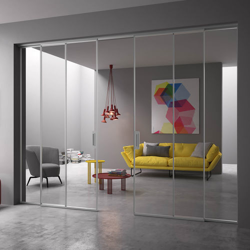 Porte d'intérieur - RI-TRAIT - ALBED - en bois / en aluminium anodisé / coulissante