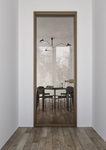 Porte d'intérieur - QUADRA - ALBED - en aluminium / avec verre de sécurité / coulissante