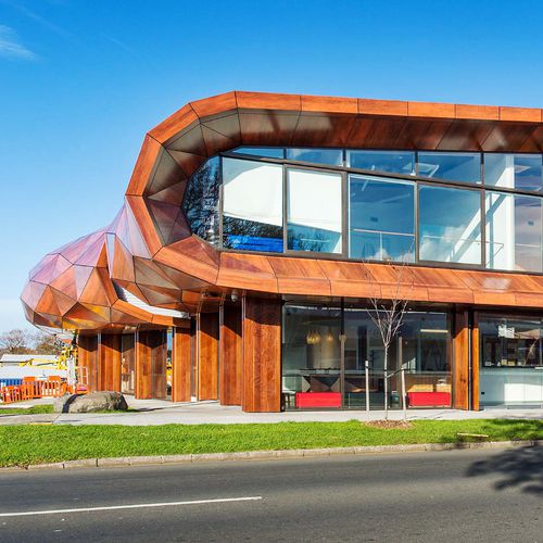 Bardage en panneaux - TE ORO COMMUNITY AND ARTS CENTRE - ALUCOBOND - en aluminium / en composite / à emboîtement