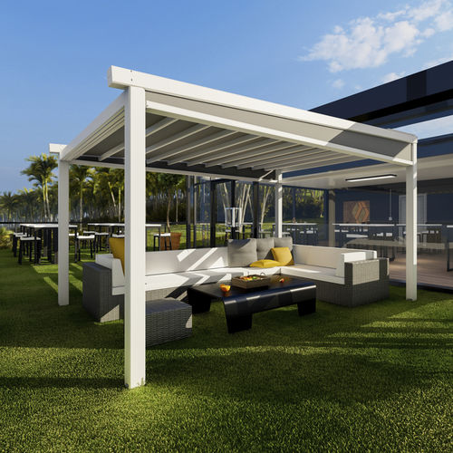 Pergola autoportée - DAKHLA PILARES LITE - Sahara Pergolas - en aluminium / couverture en toile / couverture coulissante