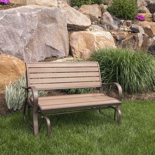 Banc de jardin contemporain -  60290 - Lifetime - en bois / en acier à revêtement par poudre / avec dossier