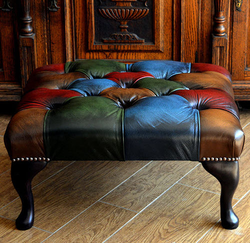 Repose-pied chesterfield - QUEEN ANNE - Harleq - en cuir / en bois