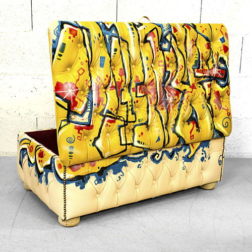 Ottoman contemporain - STREET ART - Harleq - chesterfield / en cuir / avec rangement
