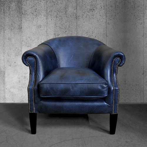 Fauteuil club classique - DOTS - Harleq - en cuir / bleu / couleur personnalisable