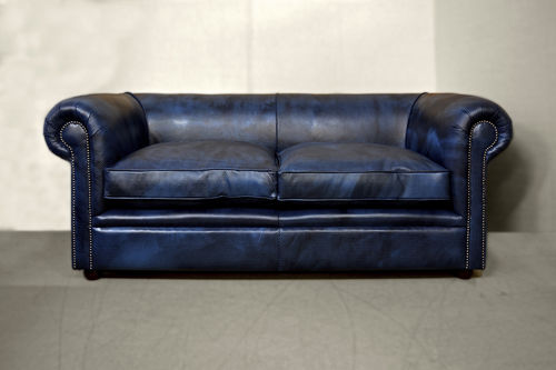 Canapé contemporain - DOTS - Harleq - en cuir / avec coussin amovible / bleu