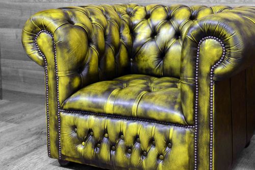 Fauteuil chesterfield - LEMON  - Harleq - en cuir / en hêtre / vert
