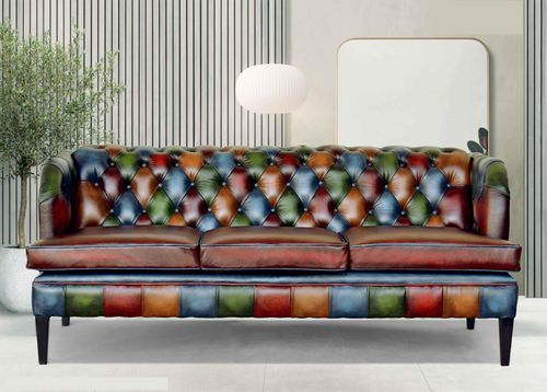 Canapé chesterfield - LOUNGE  - Harleq - en cuir / multicolore / en hêtre