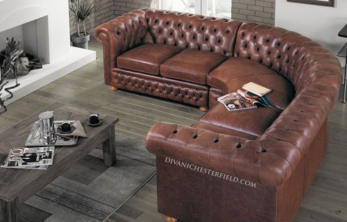 Canapé d'angle - Harleq - chesterfield / en cuir / marron