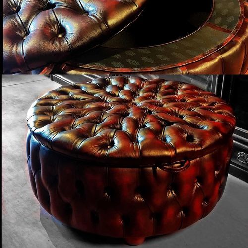 Pouf chesterfield - EXCLUSIVE : CIRCLE - Harleq - en cuir / rond / tapissé