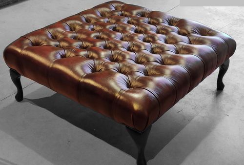 Pouf chesterfield - QUEEN ANNE - Harleq - en cuir / en acajou / rectangulaire