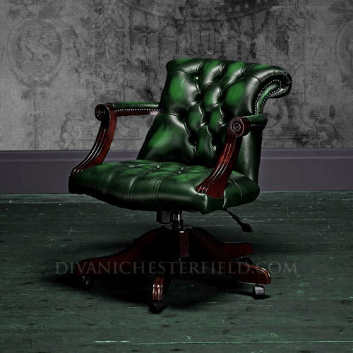 Fauteuil de bureau chesterfield - ADMIRAL - Harleq - en cuir / en acajou / à hauteur réglable
