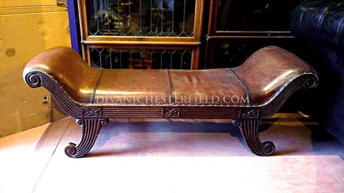 Banquette vintage - Harleq - en cuir / avec piètement en bois / marron