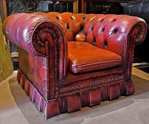 Fauteuil chesterfield - VINTAGE  - Harleq - en cuir / avec accoudoirs