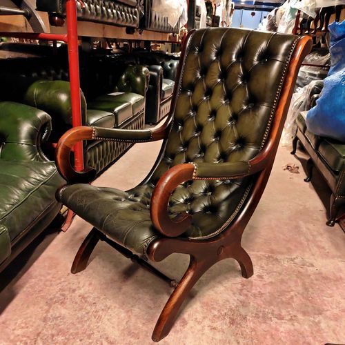 Fauteuil vintage - VINTAGE : YORK  - Harleq - en cuir / en bois / vert