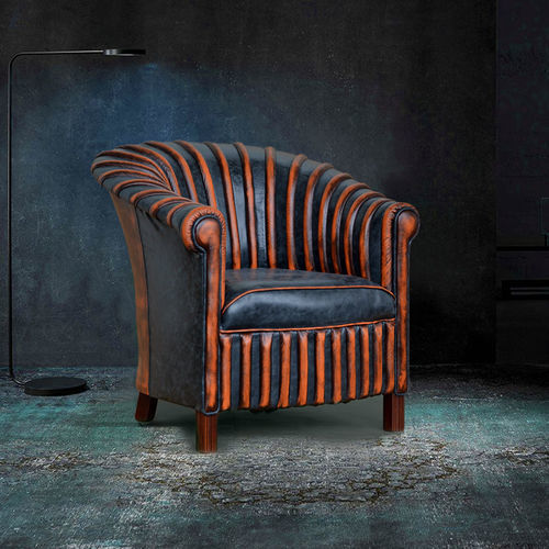 Fauteuil contemporain - SPINE - Harleq - en cuir / en bois massif / fait main