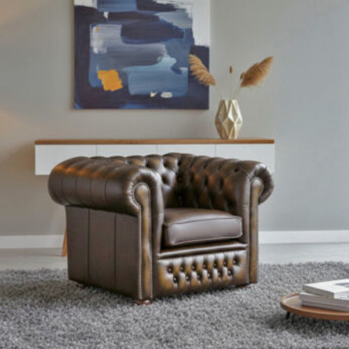 Fauteuil chesterfield - Harleq - en cuir / en hêtre / club