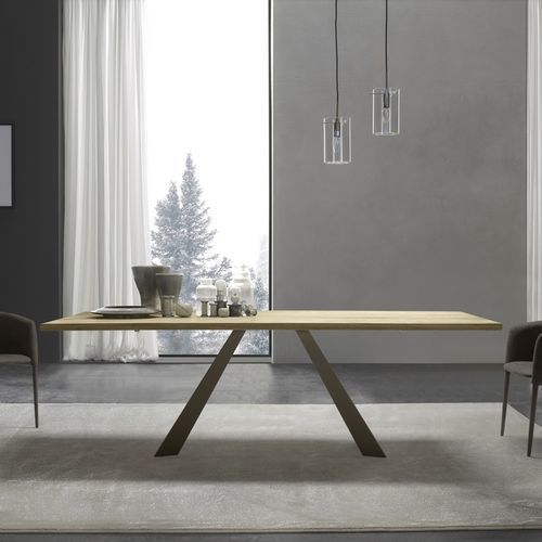 Table contemporaine - SLIDE  - ZAMAGNA ITALIA - en chêne naturel / en verre / en stratifié