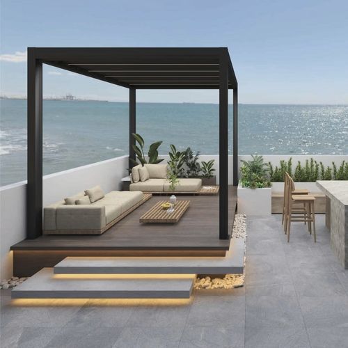 Pergola autoportée - PERGOTENDE  - AmarantoIdea - en métal / à lames brise soleil / avec protection solaire