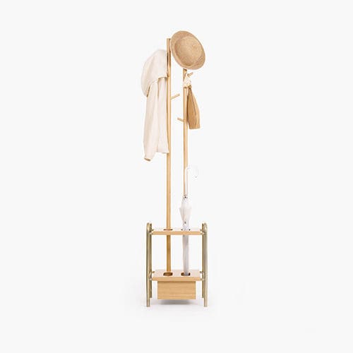 Porte-manteau sur pied - BILLY  - Marqqa - contemporain / en acier inoxydable poli / en chêne