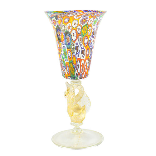 Verre à pied - VENITIAN : WITH MILLEFIORI  - Original Murano Glass s.n.c. - en verre soufflé / en verre de Murano / en or