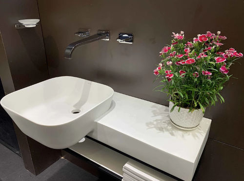 Lavabo suspendu - P128W2+S107W1 - Munk Building Materials Co., Ltd. - en Solid Surface / avec étagère intégrée / simple