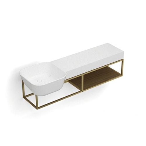 Lavabo suspendu - P14BW1+S107W1 - Munk Building Materials Co., Ltd. - en Solid Surface / avec étagère intégrée / rectangulaire