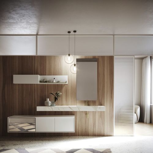 Meuble vasque suspendu - MODULA SYSTEM 03 - PUNTOTRE - en mélaminé / contemporain / sans porte