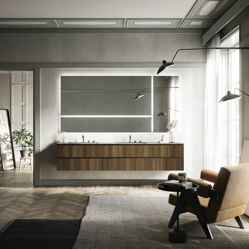 Meuble vasque double - COMP.01 - PUNTOTRE - suspendu / en placage de bois / grès