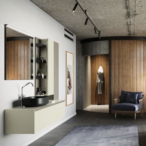 Meuble vasque suspendu - COMP.03 - PUNTOTRE - en verre / en mélaminé / contemporain