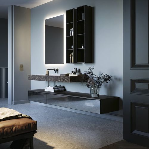 Meuble vasque suspendu - COMP.15 - PUNTOTRE - stratifié / en verre / contemporain
