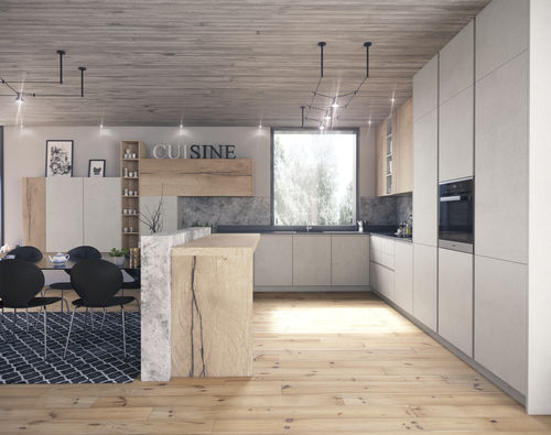 Cuisine contemporaine - BC3 - en bois / avec îlot / sans poignée