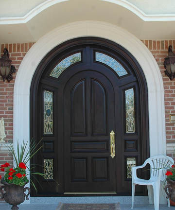 Porte d'entrée - CLASSIC : CS-801 - Granddoors - en acajou / battante / semi-vitrée