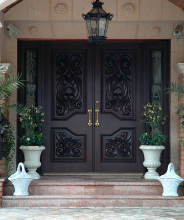 Porte d'entrée - CARVED : CR-105 - Granddoors - en acajou / battante / pleine