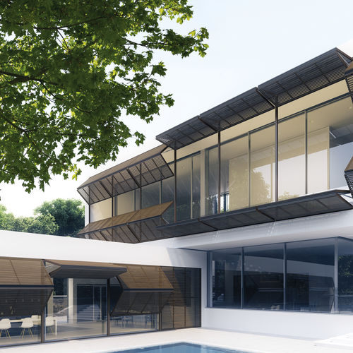 Brise-soleil en aluminium - RABEL 14200 - RABEL SYSTEMS - pour façade / vertical / motorisé