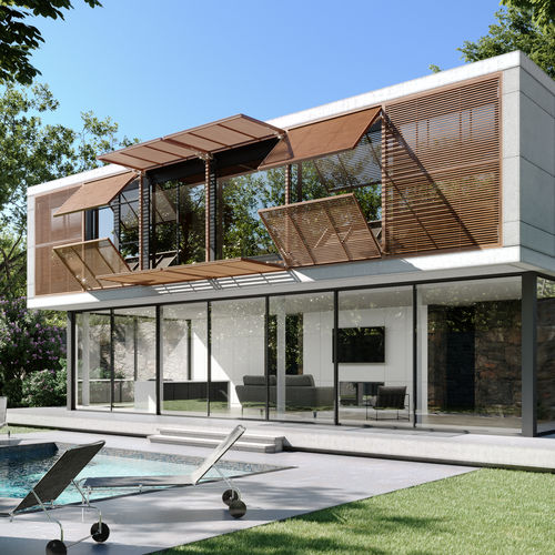 Brise-soleil en aluminium - RABEL 14210 - RABEL SYSTEMS - pour façade / horizontal / motorisé