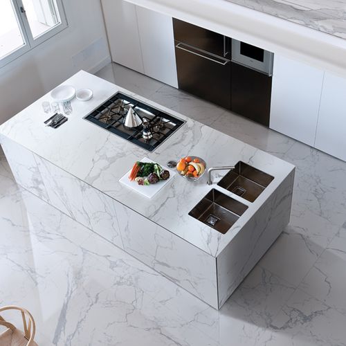 Plan de travail en grès cérame - +12 - saime - de cuisine / blanc / gris